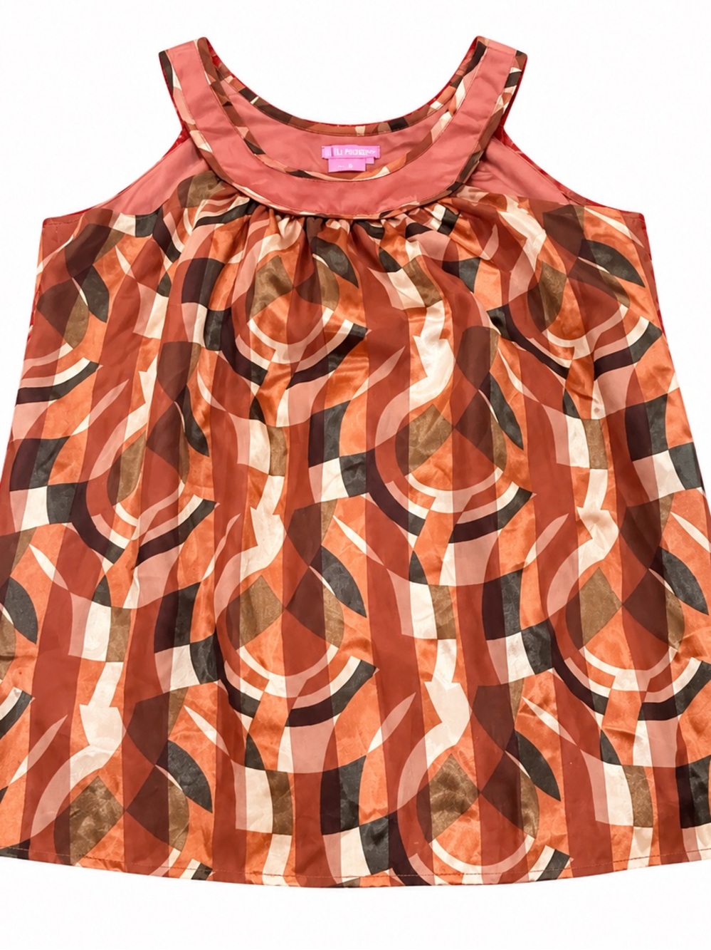 BCBGirls Coral & Rust Geometric Satin Tank